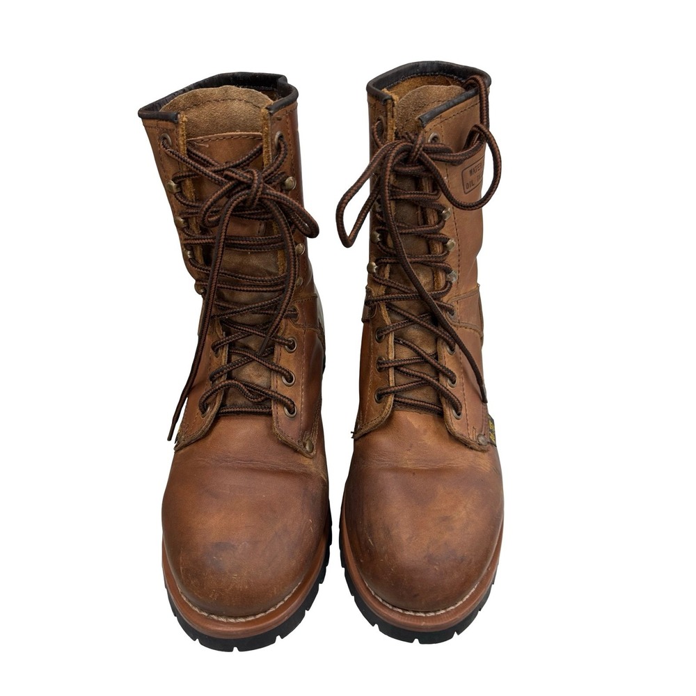 AdTec 9" Logger Boots Mens 10 D Crazy Horse Oil Tanned Work Slug sole